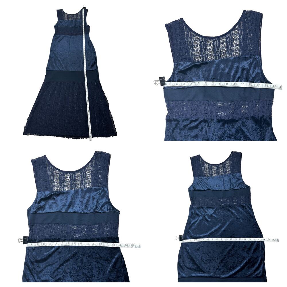 Free People Crushed Velvet Sheer Lace Blue Maxi Dress Large Fairy Witchy Gothic - Picture 15 of 16